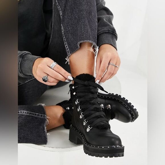 NWT Steve Madden Receptive Shearling Boot in Black 6 - Picture 1 of 7